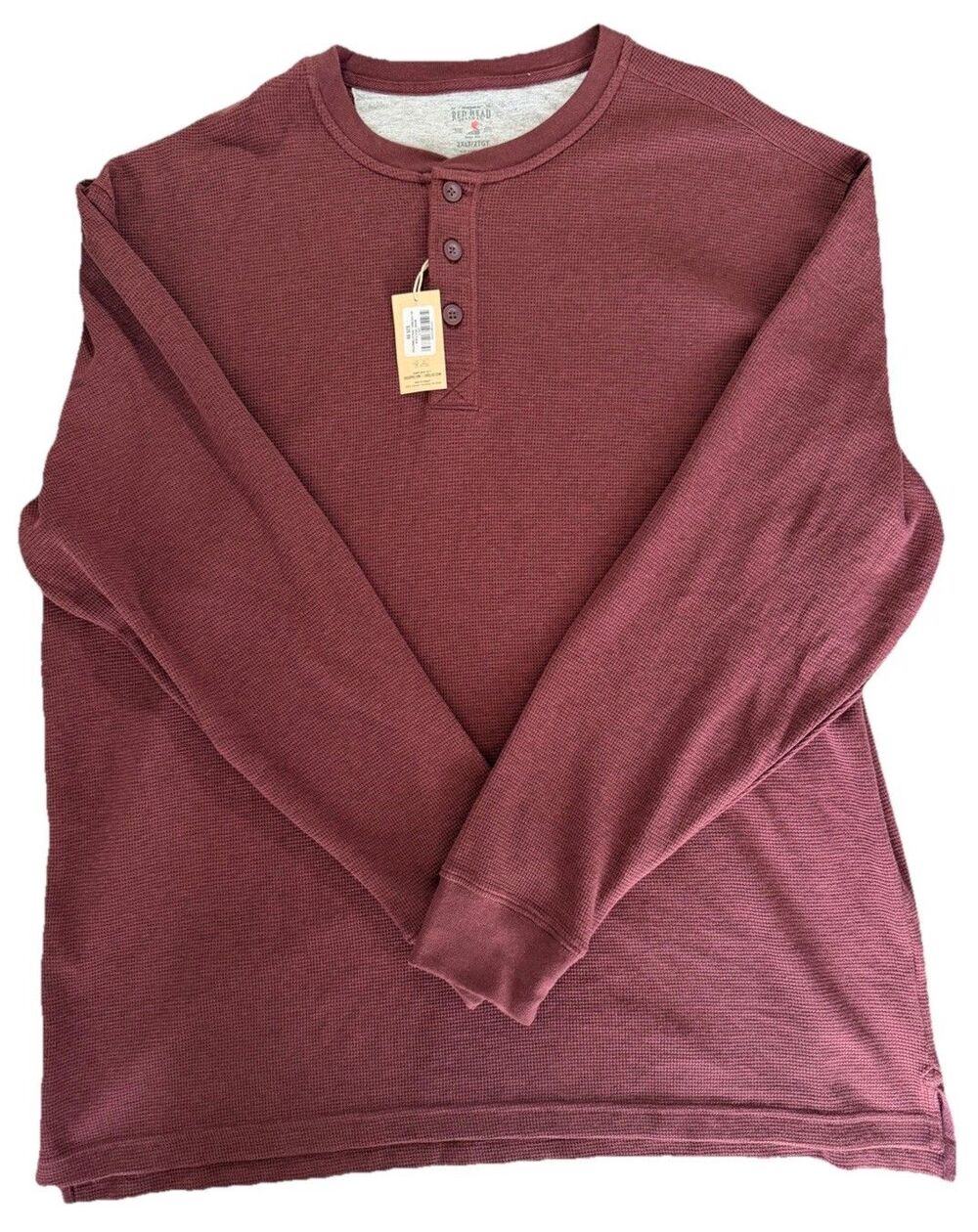 NEW Red Head Men's Wine Heather Thermal Waffle Long Sleeve Henley Shirt 2XL TALL